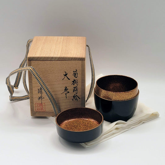 Thee container kiku-kiri maki-e 菊桐 ō-natsume met nashiji Maeda Seihō