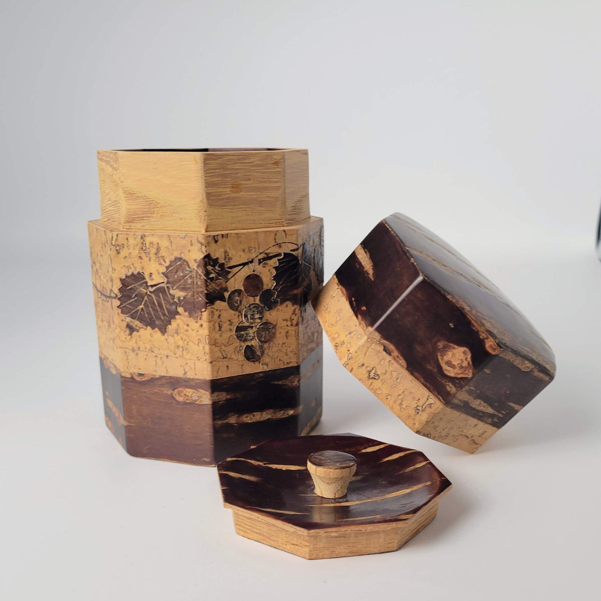Japanse theebus chazutsu - Sakura Kawa - Druivenmotief - Driedelige Set