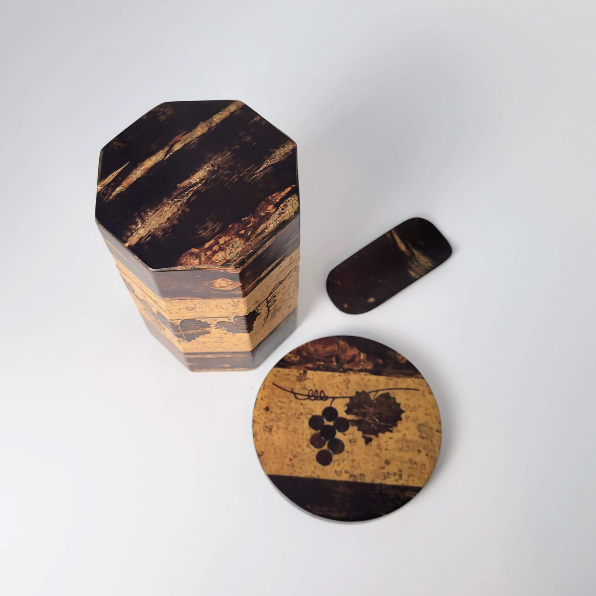 Japanse theebus chazutsu - Sakura Kawa - Druivenmotief - Driedelige Set