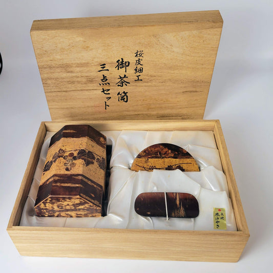 Japanse theebus chazutsu - Sakura Kawa - Druivenmotief - Driedelige Set