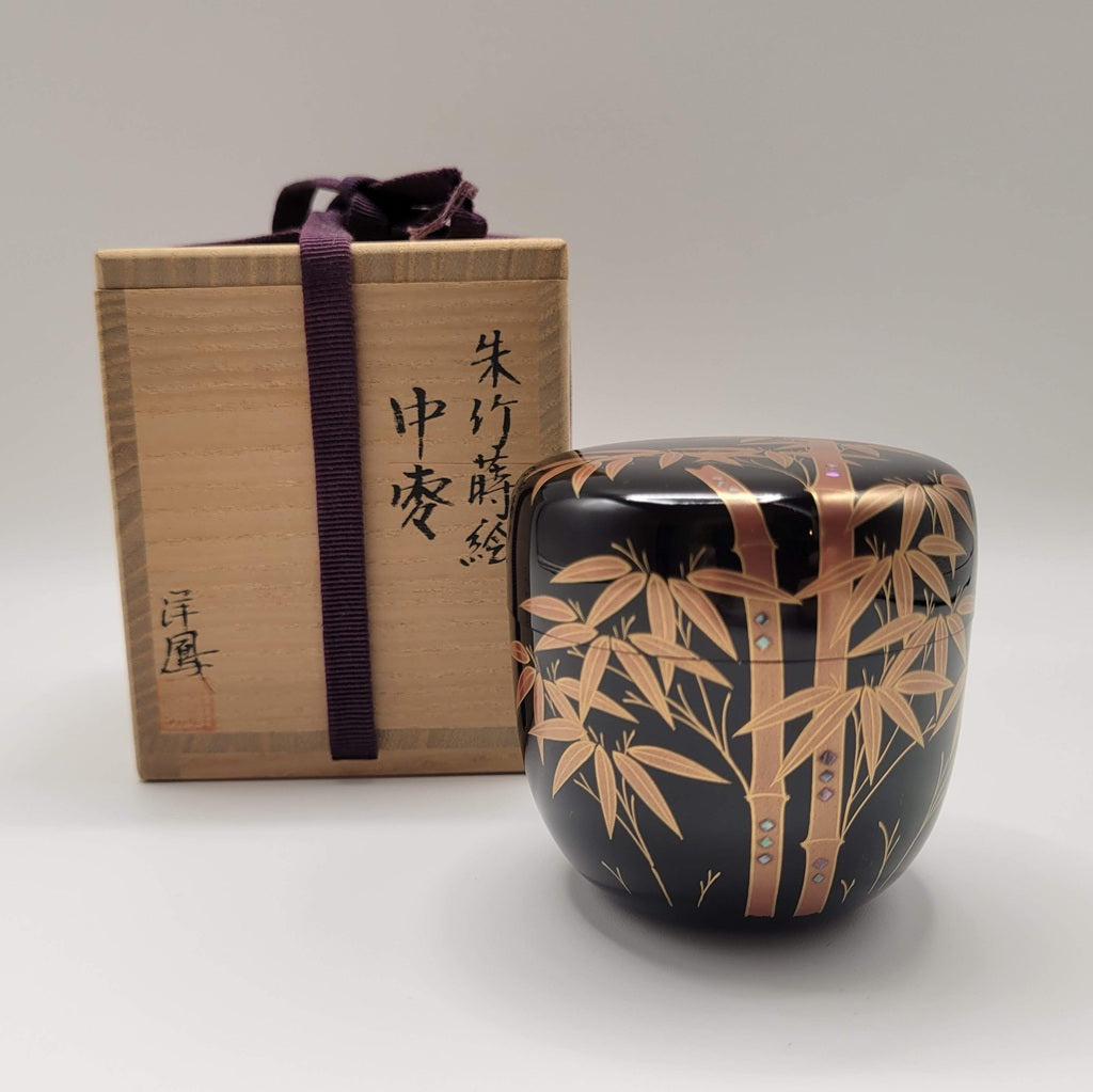 Japanische Teedose Shuchiku Maki-e (rote Bambus-Maki-e) Murayama Yōhō