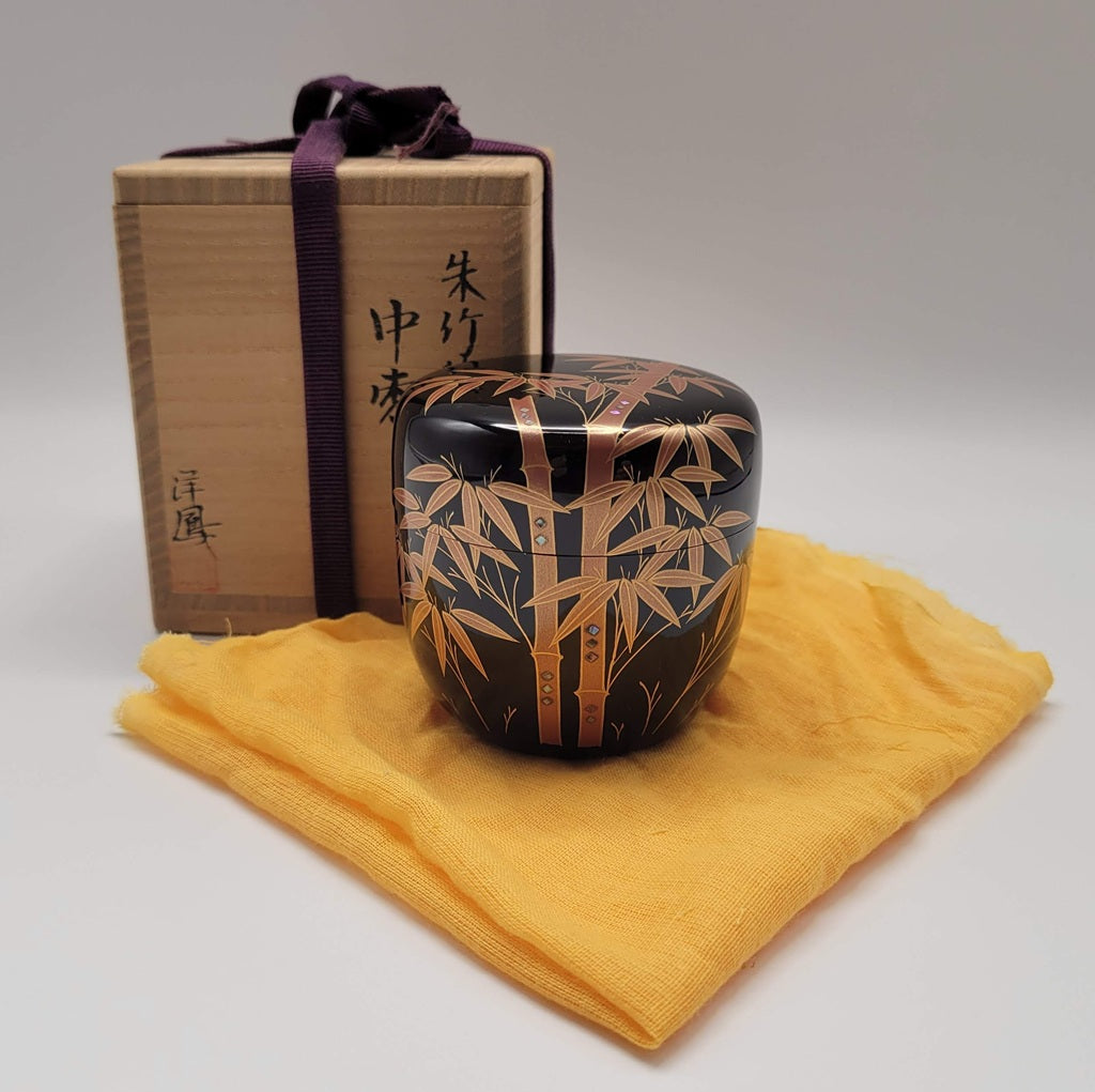 Japanische Teedose Shuchiku Maki-e (rote Bambus-Maki-e) Murayama Yōhō